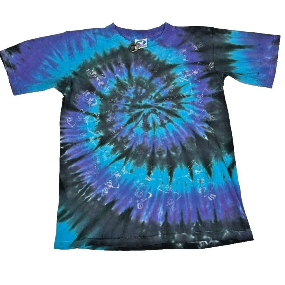 Vintage 90s Liquid Blue Grateful Dead‎ Tie Dye Dancing Skeletons Shirt L USA